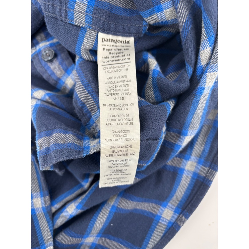 Patagonia Mens Organic Cotton Flannel Shirt Blue Grey Plaid Size M Long Sleeve - Picture 9 of 11